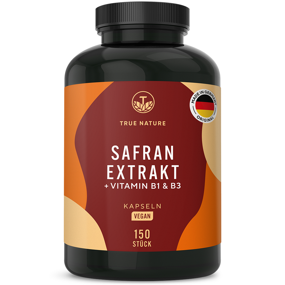 Safran Extrakt Kapseln mit Vitamin B1 & B3 Vitamine & Nahrungsergänzungsmittel True Nature 1.5 Monate