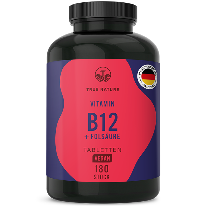 Vitamin B12 & Folat Tabletten Gesundheit > Vitamine & Nahrungsergänzungsmittel > Vitamine > Spezielle Vitamine für Veganer > Vitamin B12 + Folat Tabletten True Nature 6 Monate