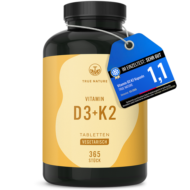 Vitamin D3 + K2 Tabletten Gesundheit > Vitamine & Nahrungsergänzungsmittel > Vitalität & Immunsystem > Vitamine > Vitamin D Nahrungsergänzungsmittel > Vitamin D3 + K2 Tabletten True Nature 1 Jahr