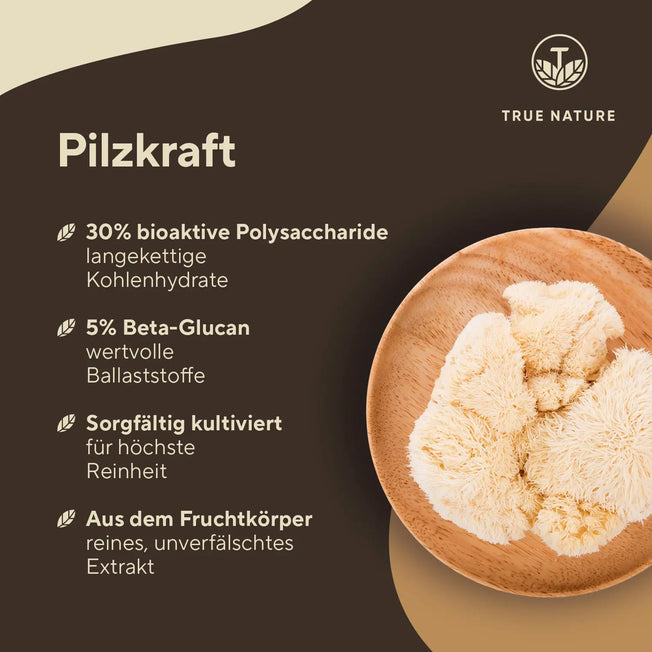 Hericium Erinaceus (Lions Mane) Kapseln Gesundheit > Vitamine & Nahrungsergänzungsmittel > Pflanzliche Nahrungsergänzungsmittel > Vitalpilze > Lion’s Mane (Hericium) Kapseln True Nature
