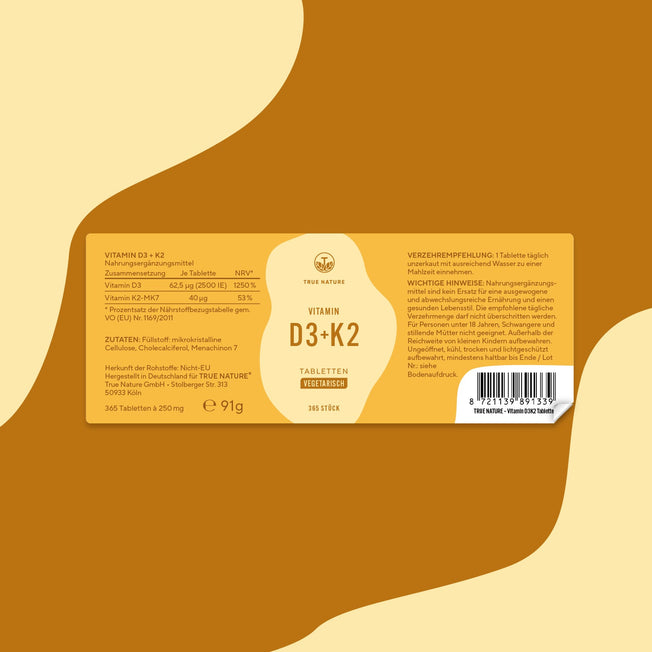 Vitamin D3 + K2 Tabletten Gesundheit > Vitamine & Nahrungsergänzungsmittel > Vitalität & Immunsystem > Vitamine > Vitamin D Nahrungsergänzungsmittel > Vitamin D3 + K2 Tabletten True Nature