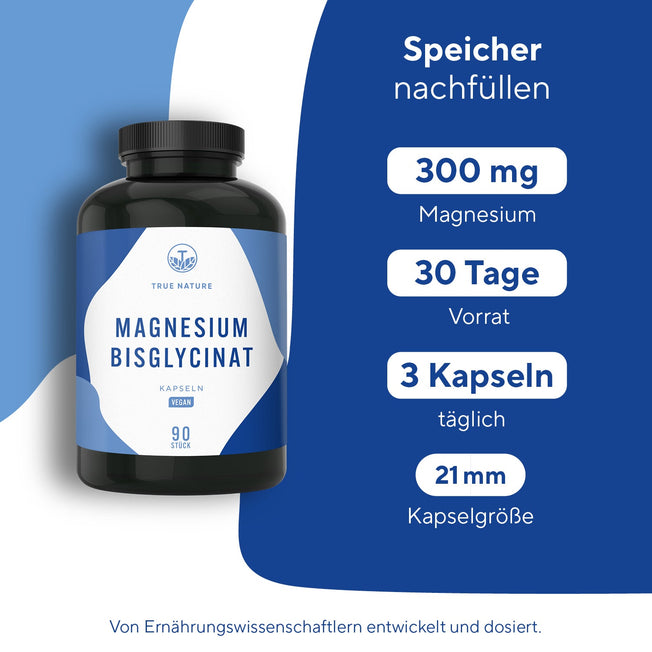 Magnesium Bisglycinat - Starter Gesundheit & Schönheit > Vitamine & Nahrungsergänzungsmittel > Sport & Gelenke > Elektrolyte & Mineralstoffe > Magnesium Nahrungsergänzungsmittel > Magnesium Bisglycinat Kapseln True Nature