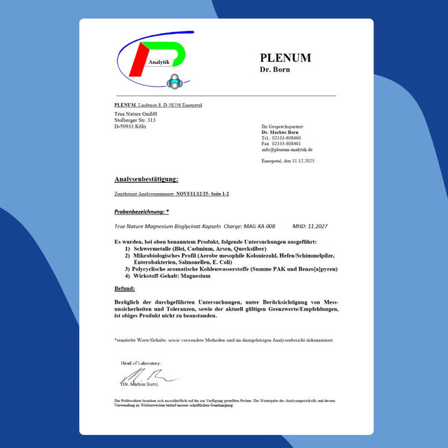 Magnesium Bisglycinat - Starter Gesundheit & Schönheit > Vitamine & Nahrungsergänzungsmittel > Sport & Gelenke > Elektrolyte & Mineralstoffe > Magnesium Nahrungsergänzungsmittel > Magnesium Bisglycinat Kapseln True Nature